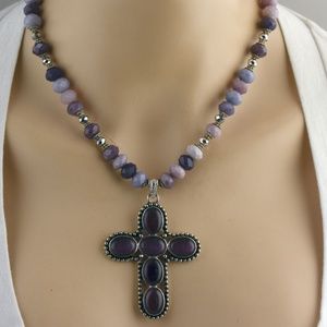 Amethyst Cross Necklace & Earring Set